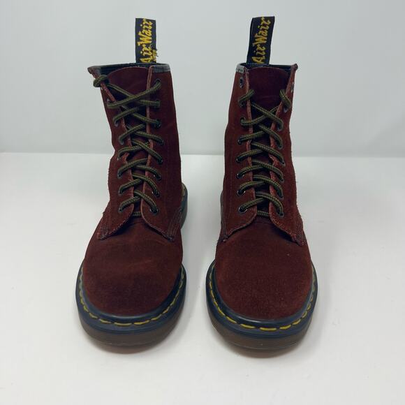 VTG Very Rare Dr Martens Na Na Boots Women's Size 7 Burgundy Suede 8 Eyelet - Picture 1 of 14
